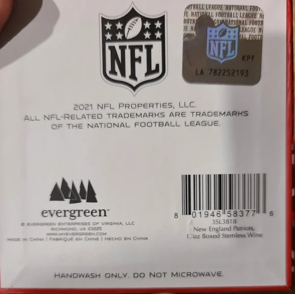 New England Patriots Stemless Wine Glass - Picture 2 of 3